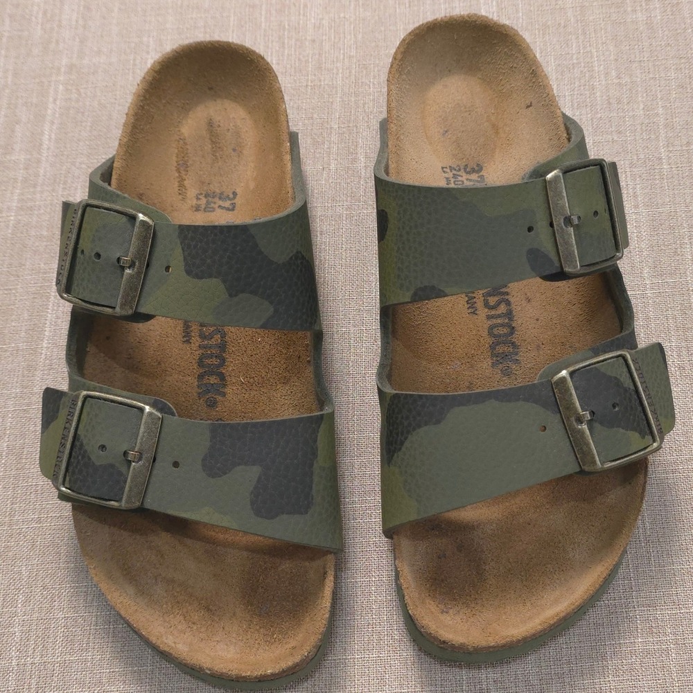 Birkenstock Arizona Sandals Green Camo Birko-Flor Cork Footbed EU 37 US 6-6.5